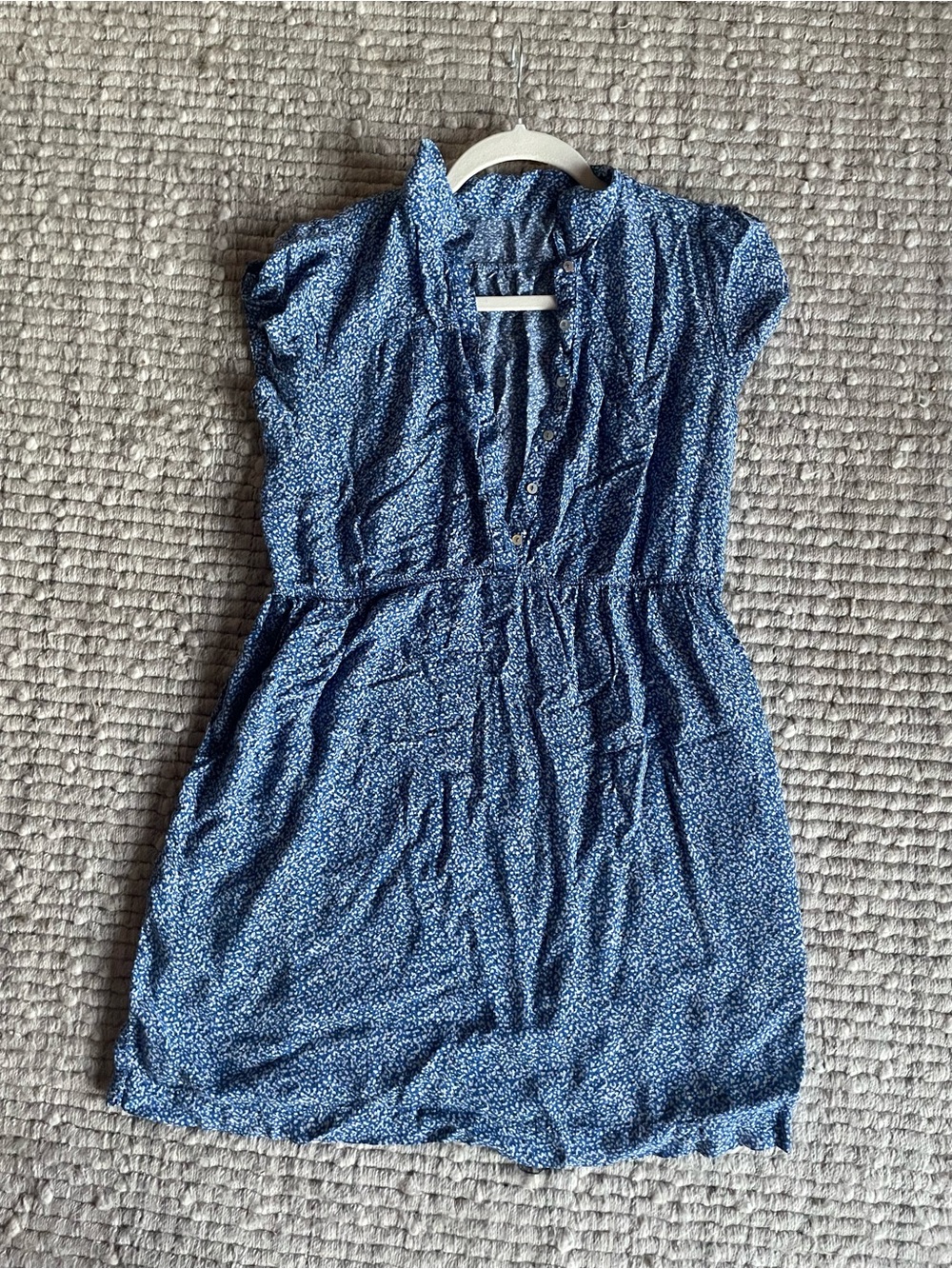 Blue Short Sleeve V-Neck Summer Dress